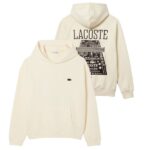 Lacoste Loose Fit Printed Hoodie Off White