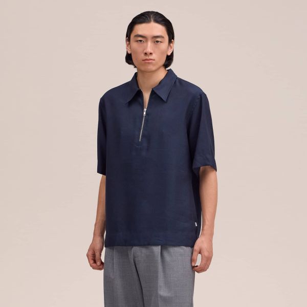 NN.07 Bruno Linen Blend Polo Navy