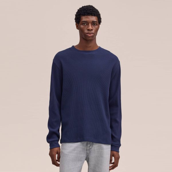 NN.07 Jett Waffle Knit Longsleeve T-shirt Navy