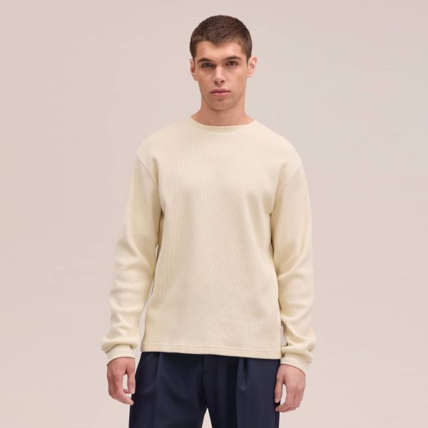 NN.07 Jett Waffle Knit Longsleeve T-shirt Off White