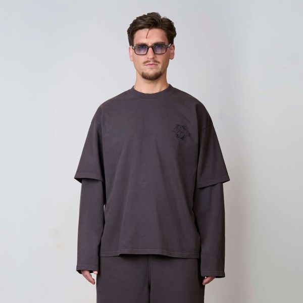 Quotrell Nicky Acid Wash Longsleeve T-shirt Antraciet