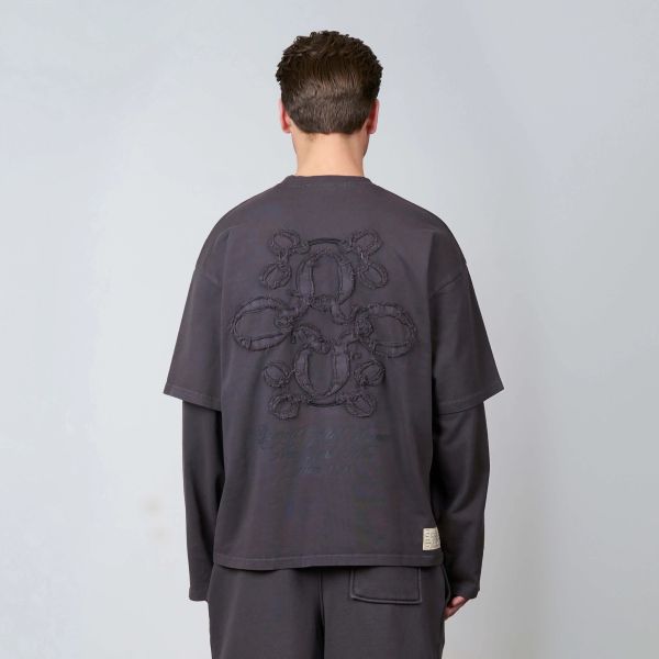 Quotrell Nicky Acid Wash Longsleeve T-shirt Antraciet