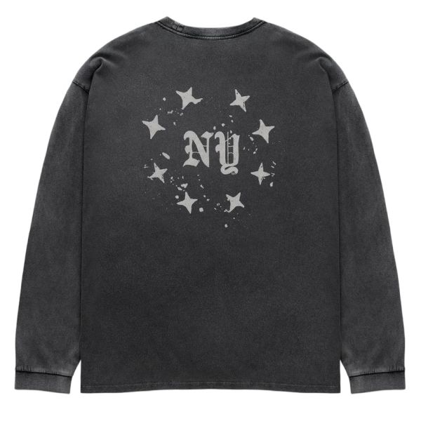Duke + Dexter NY Paint Splatter Washed Longsleeve T-shirt Grijs