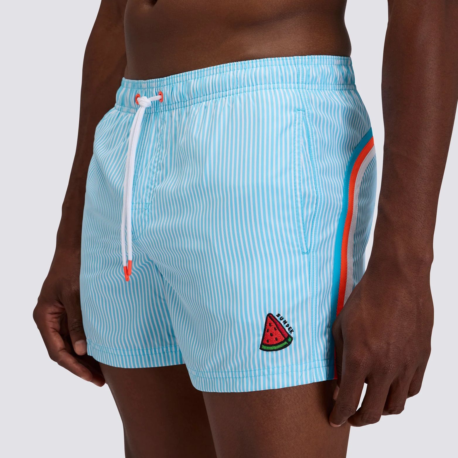 Sundek Printed Striped Zwembroek Licht Blauw