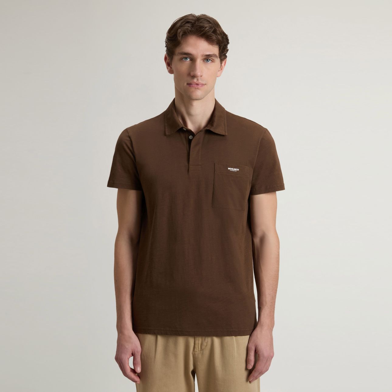 Woolrich Slub Logo Polo Bruin