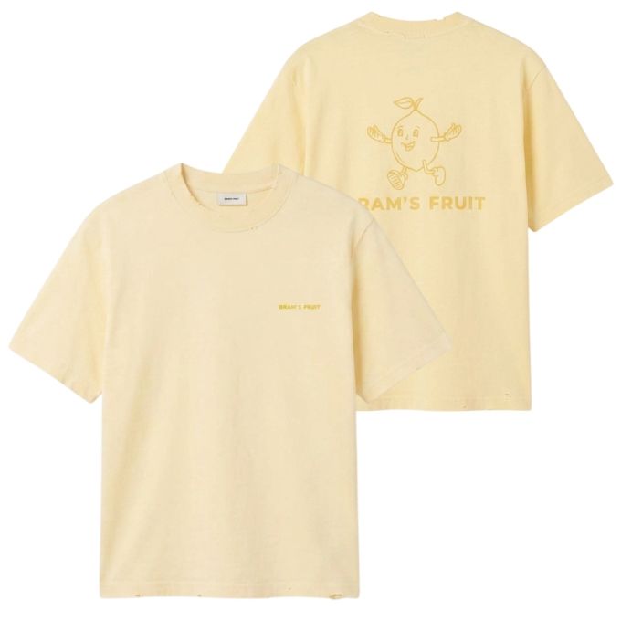 Bram’s Fruit Distressed Big Lemon Outline T-shirt Geel