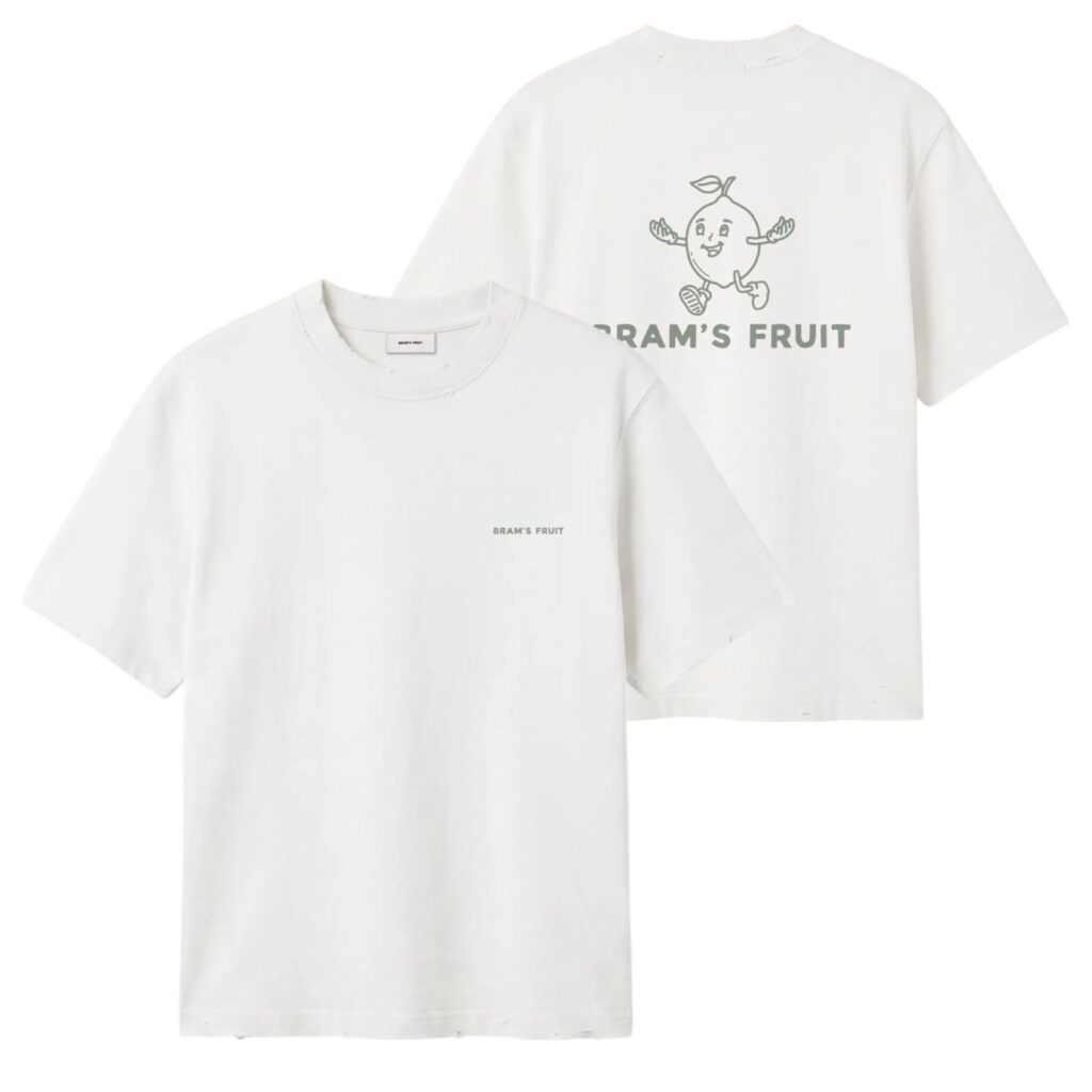Bram’s Fruit Distressed Big Lemon Outline T-shirt Wit