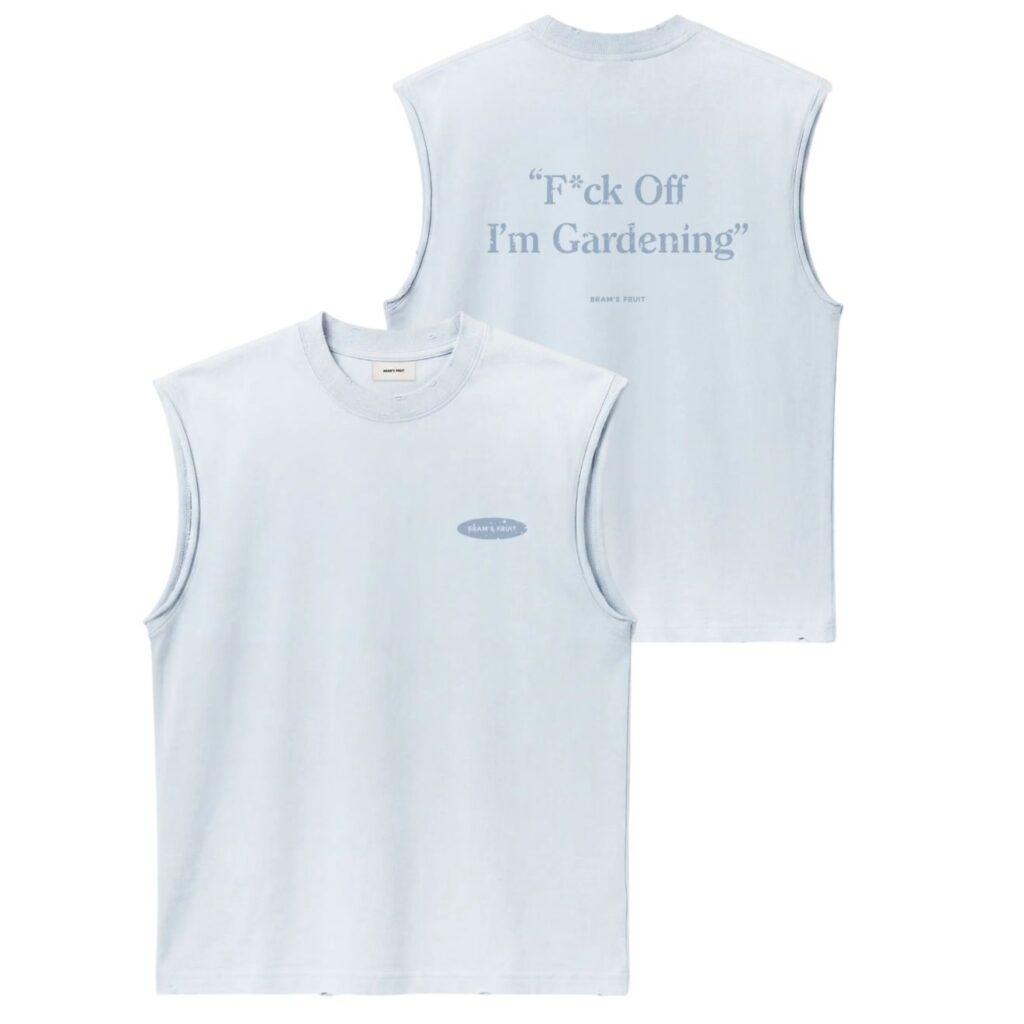 Bram's Fruit Gardening Distressed Sleeveless T-shirt Licht Blauw