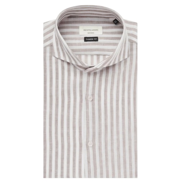 Gentiluomo Striped Scampia Fashion Fit Overhemd Wit/Bruin