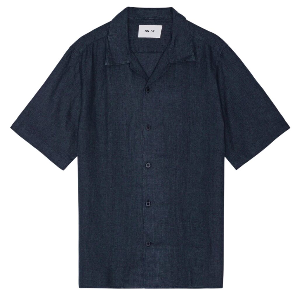 NN.07 Julio Open Collar Linen Overhemd Navy