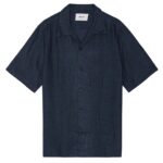 NN.07 Julio Open Collar Linen Overhemd Navy