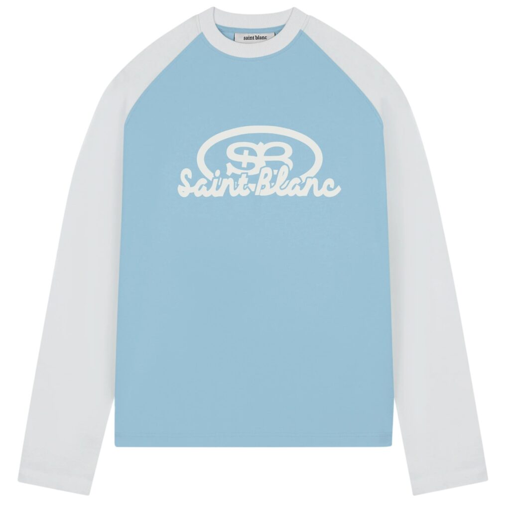 Saint Blanc Blend Logo Raglan Longsleeve T-shirt Licht Blauw/Wit