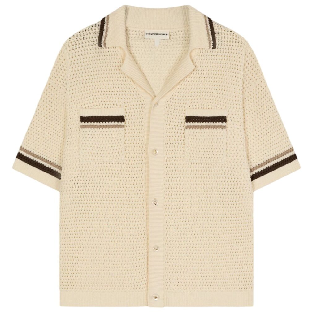 The Couture Club Crochet Knitted Stripe Overhemd Off White