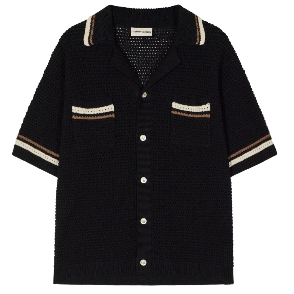 The Couture Club Crochet Knitted Stripe Overhemd Zwart