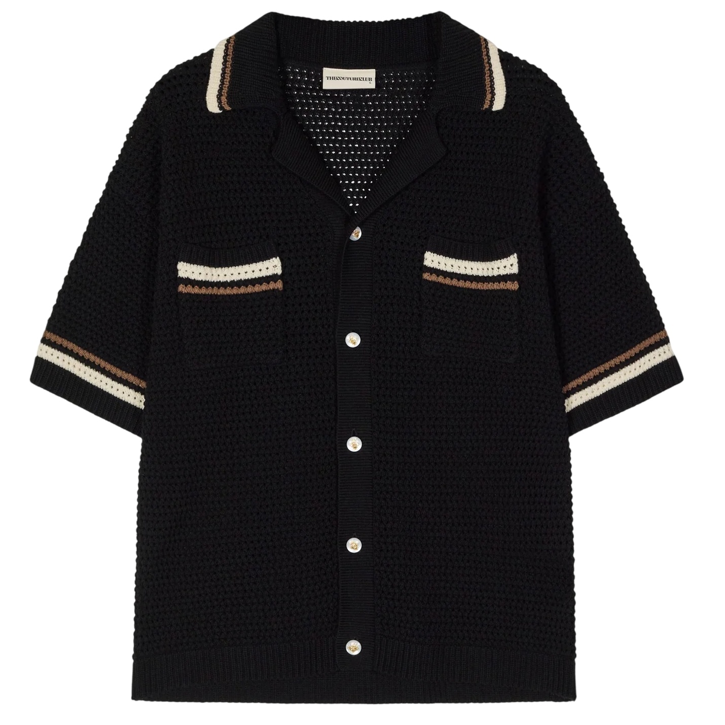 The Couture Club Crochet Knitted Stripe Overhemd Zwart