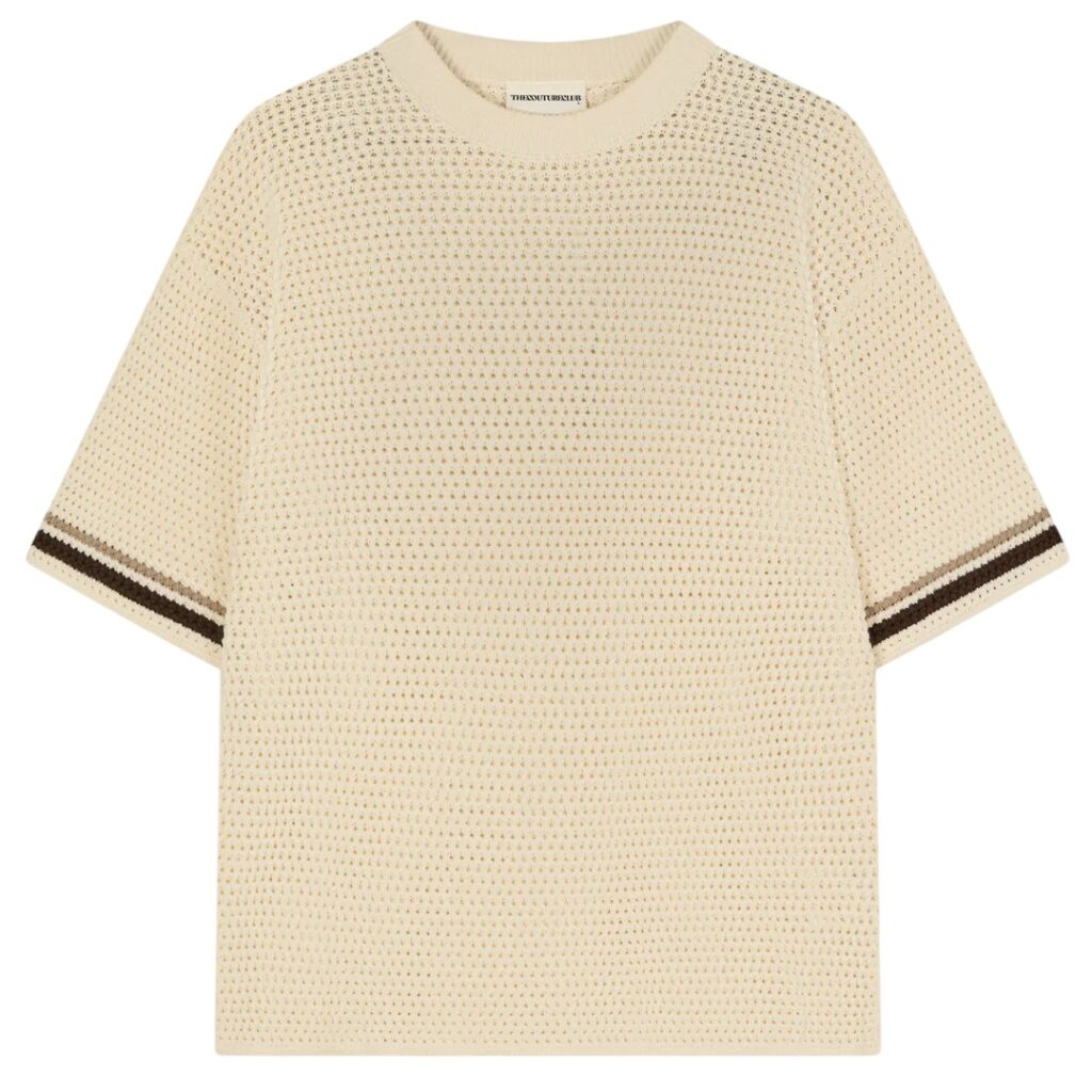 The Couture Club Crochet Knitted Stripe T-shirt Off White