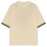 The Couture Club Crochet Knitted Stripe T-shirt Off White