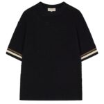 The Couture Club Crochet Knitted Stripe T-shirt Zwart