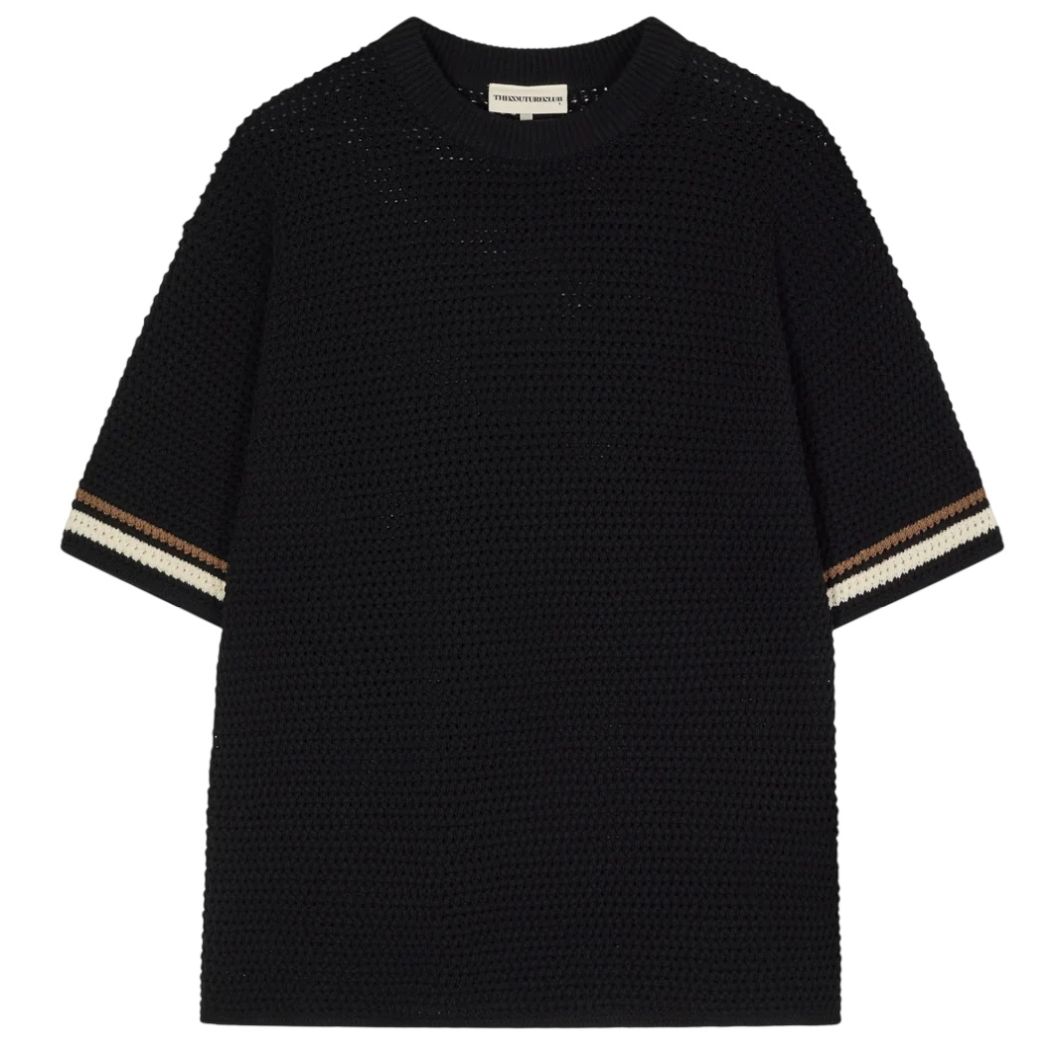 The Couture Club Crochet Knitted Stripe T-shirt Zwart