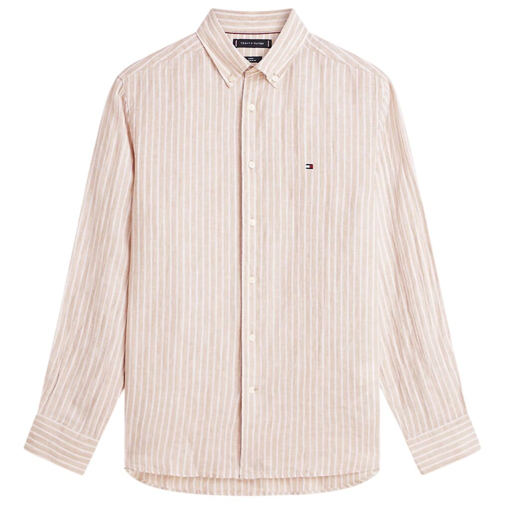 Tommy Hilfiger Linen Bengal Stripe Overhemd Beige