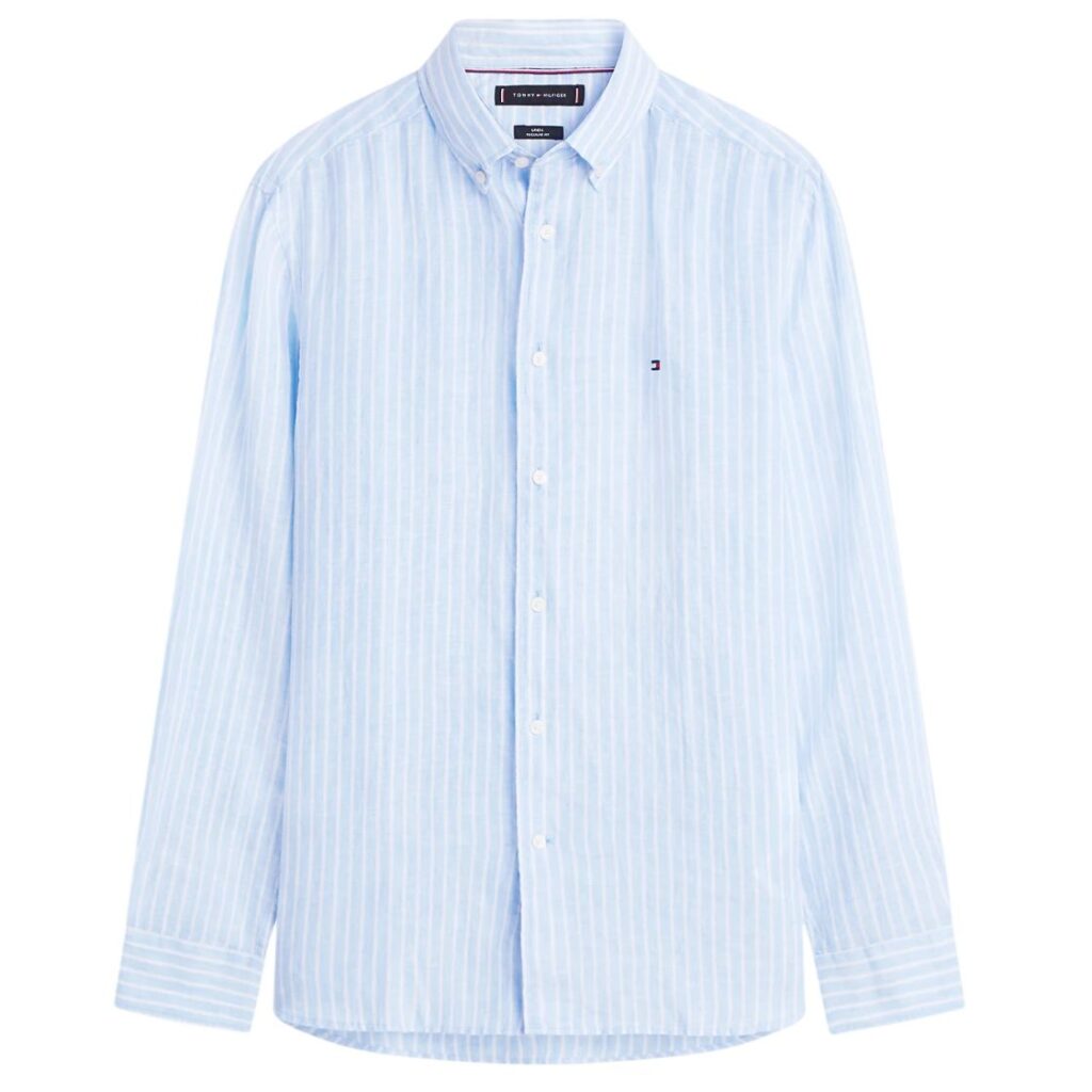 Tommy Hilfiger Linen Bengal Stripe Overhemd Licht Blauw