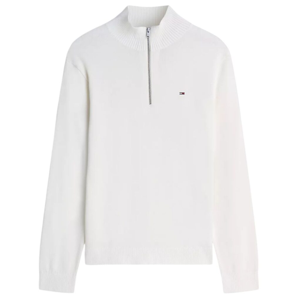 Tommy Jeans Slim Essential Quarter Zip Sweater Off White