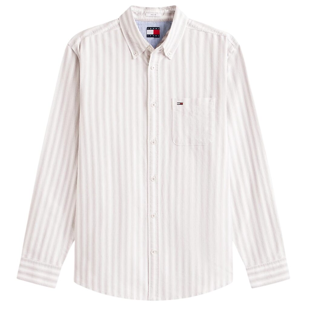 Tommy Jeans Stripe Oxford Overhemd Wit/Beige