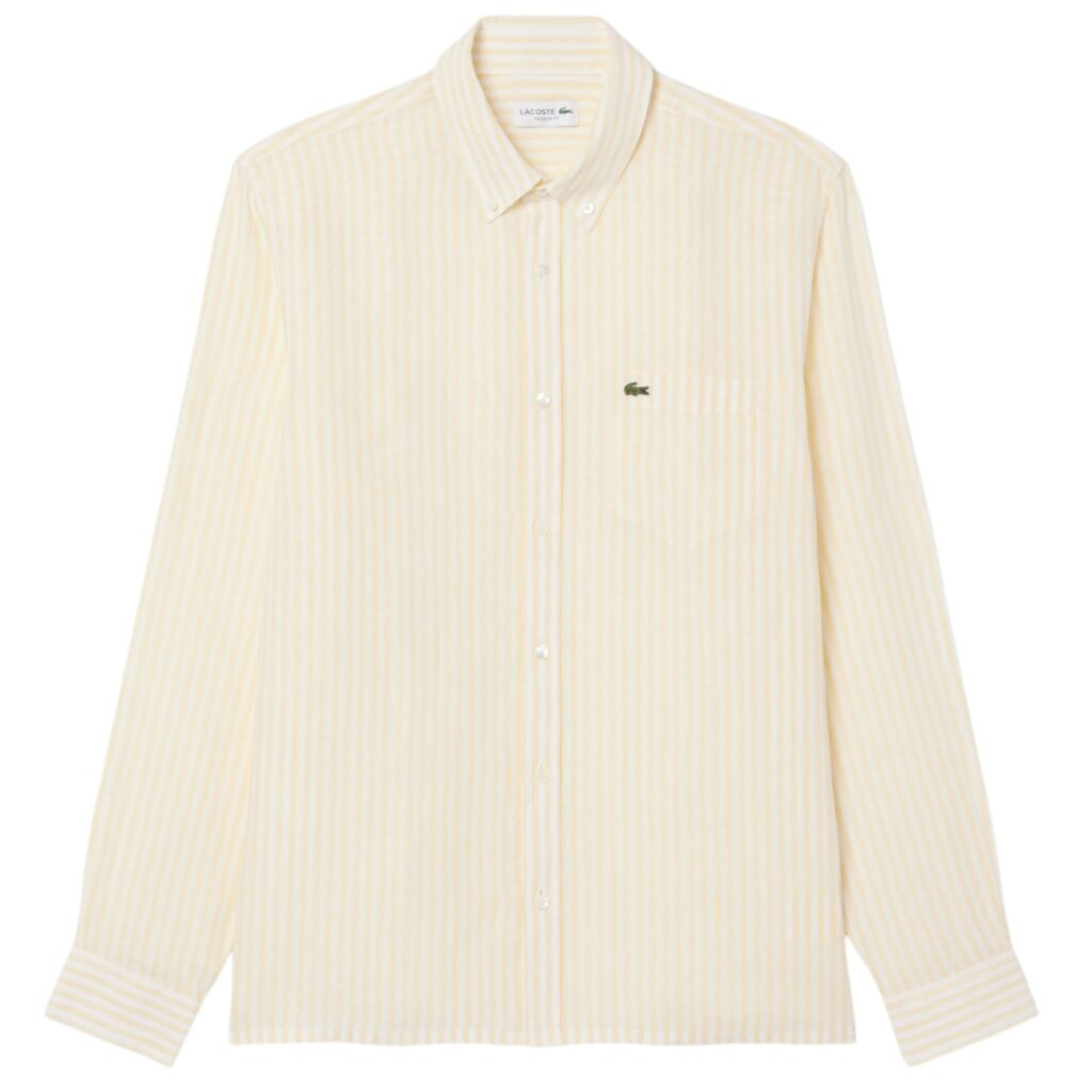 Lacoste Striped Linen Overhemd Geel/Wit