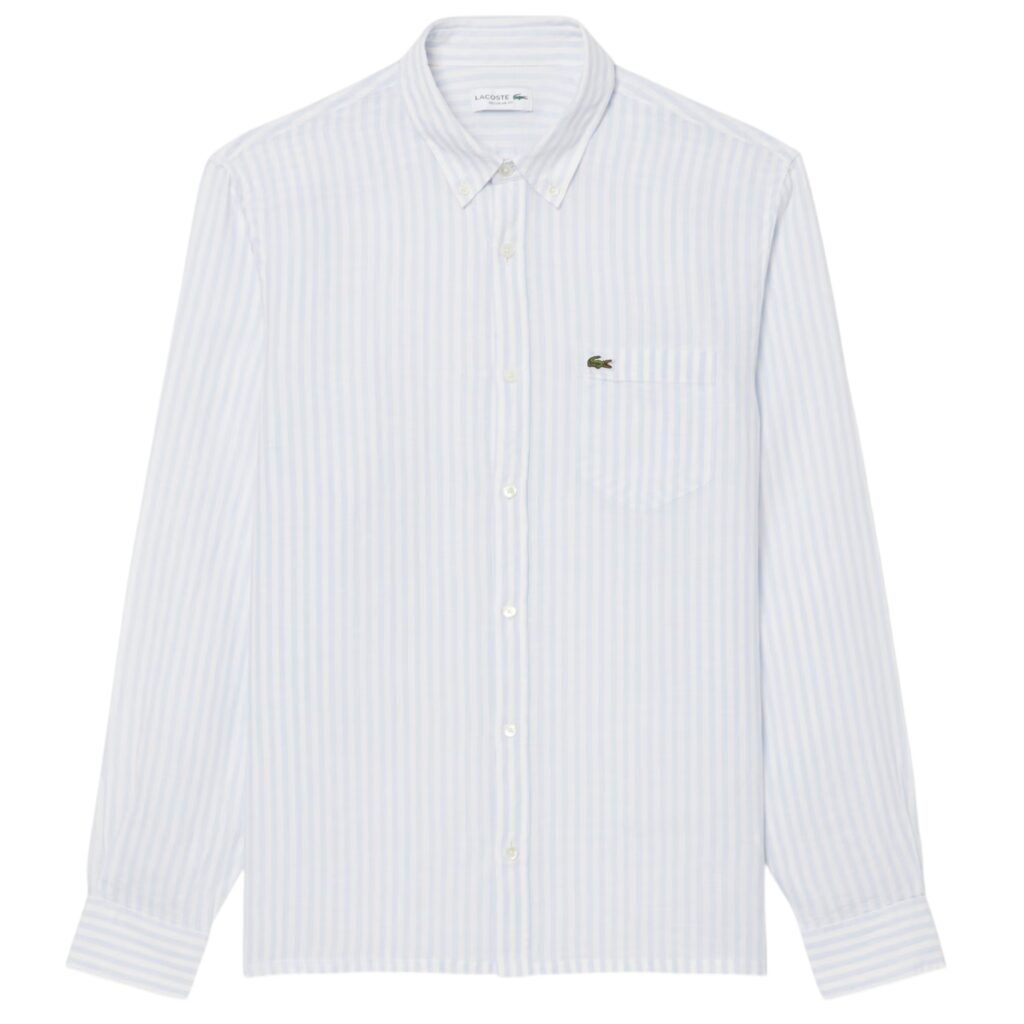 Lacoste Striped Linen Overhemd Licht Blauw/Wit