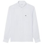 Lacoste Striped Linen Overhemd Licht Blauw/Wit