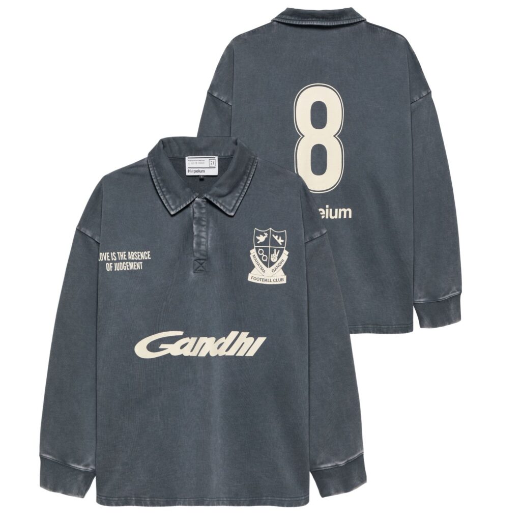 Hopeium Football Gandhi Longsleeve Polo Antraciet