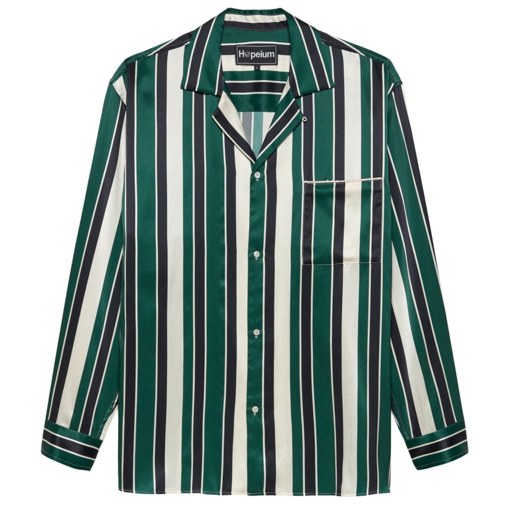 Hopeium Striped Silk Overhemd Donker Groen/Off White/Navy