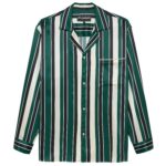 Hopeium Striped Silk Overhemd Donker Groen/Off White/Navy